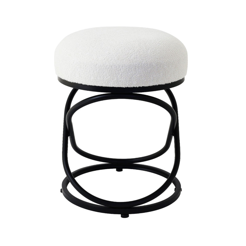 White Boucle Rizzo Stool with Black Legs