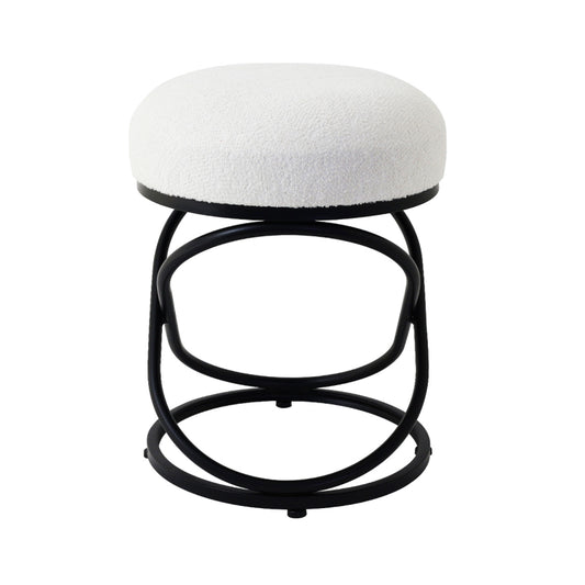 White Boucle Rizzo Stool with Black Legs