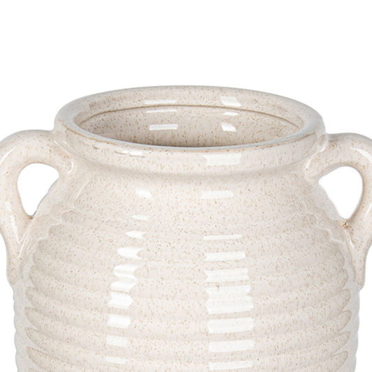 36cm Beige and White Ribbed Ceramic Vase