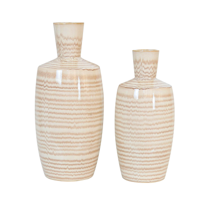 37cm Beige and Brown Stripes Ceramic Vase