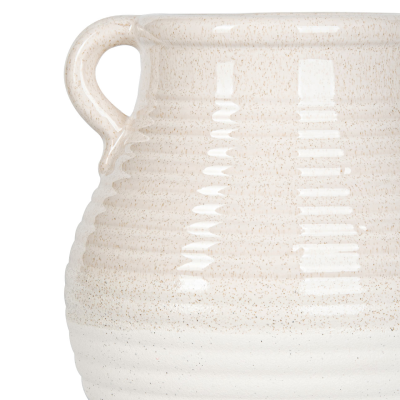 26cm Beige and White Ribbed Ceramic Vase