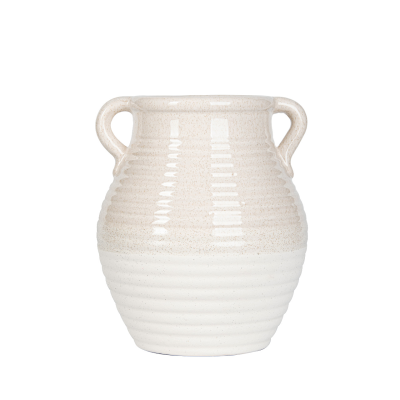 26cm Beige and White Ribbed Ceramic Vase