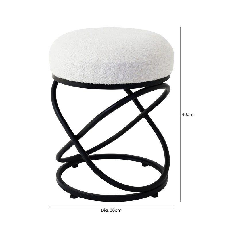 White Boucle Rizzo Stool with Black Legs