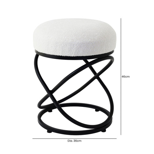 White Boucle Rizzo Stool with Black Legs