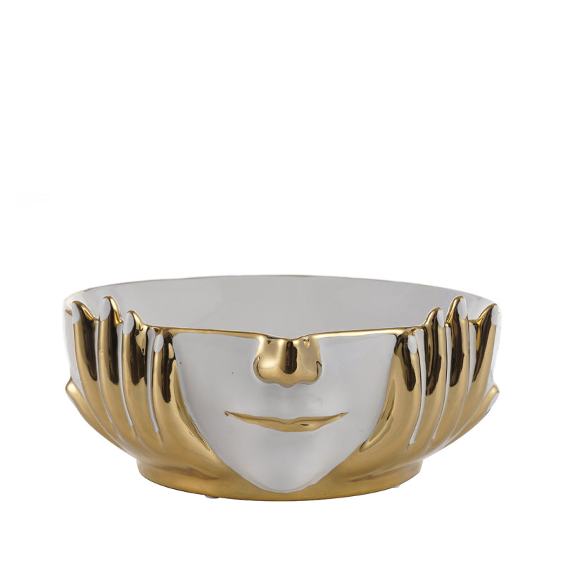 White and Gold Face Design Ceramic Dish