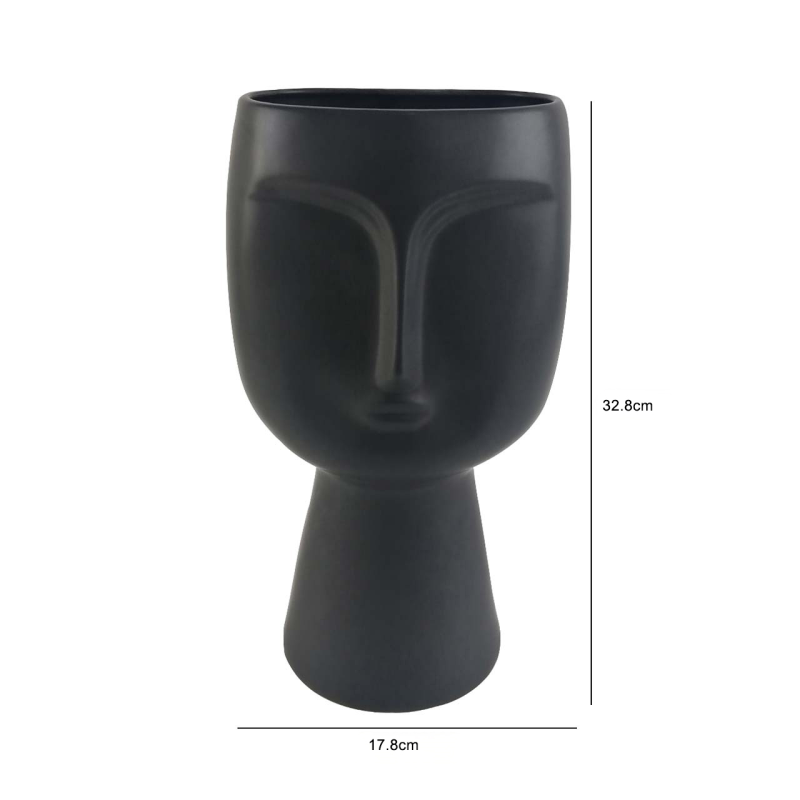 32.8cm Face Design Ceramic Vase Matte Black