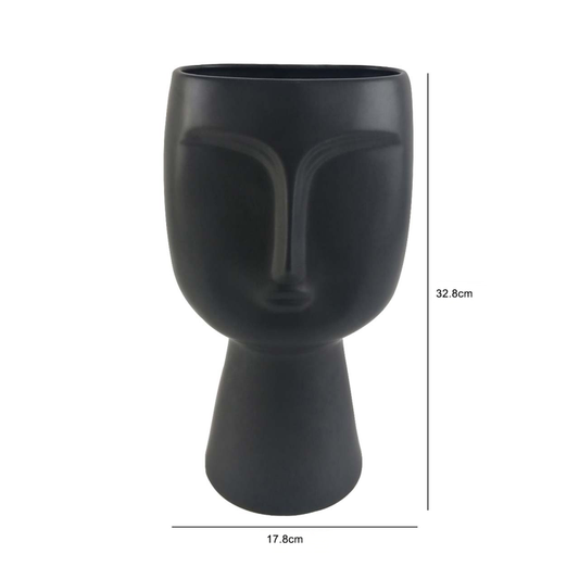 32.8cm Face Design Ceramic Vase Matte Black