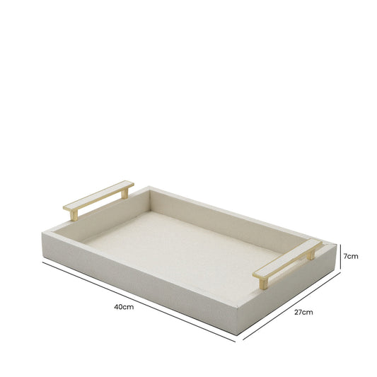 40 x 27 White Faux Litchi with Gold Handle Tray