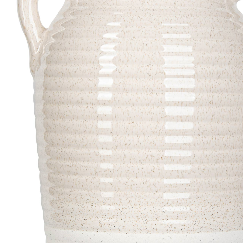 36cm Beige and White Ribbed Ceramic Vase