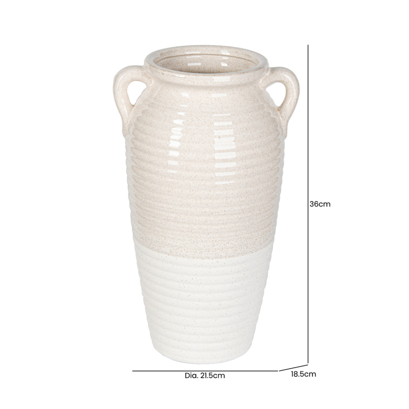 36cm Beige and White Ribbed Ceramic Vase