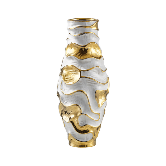 36cm White and Gold Textured Ripples Design