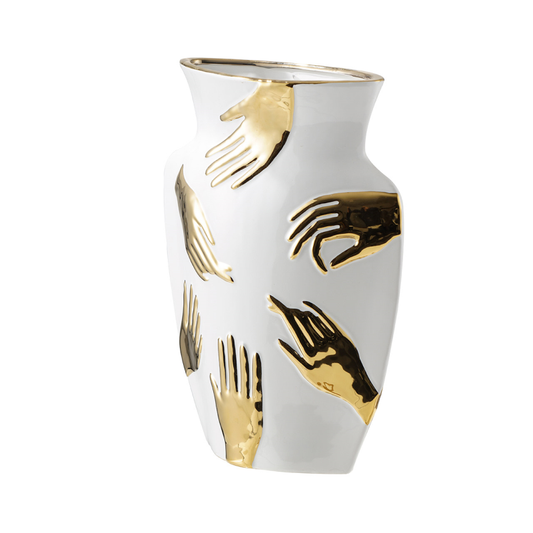 33.5cm White with Gold Hands Design Ceramic Vase