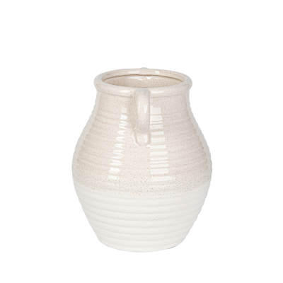 26cm Beige and White Ribbed Ceramic Vase