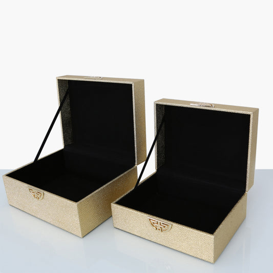 Chimes-Set Of 2 Gold Faux Leather Jewellery Boxes With Gold Clasp