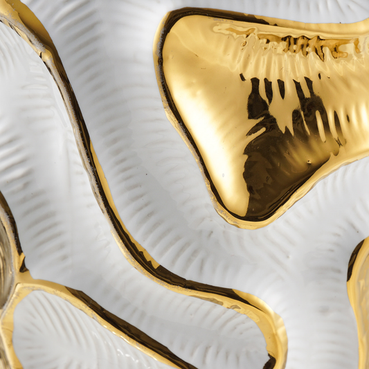 36cm White and Gold Textured Ripples Design