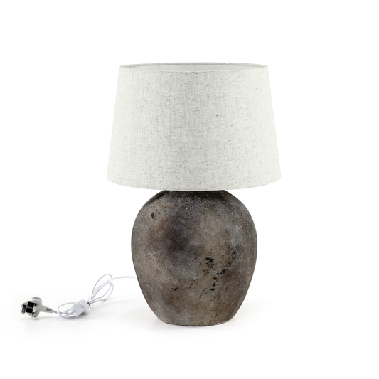 57cm Light Brown Stone Finish Table Lamp with Natural Linen Shade