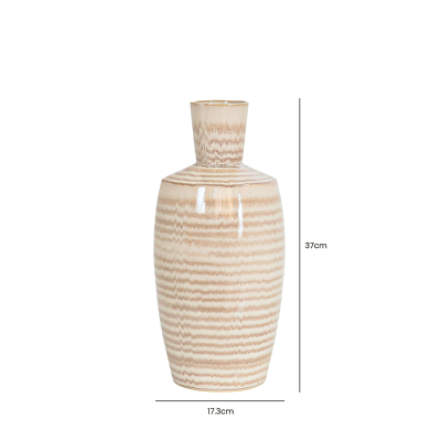 37cm Beige and Brown Stripes Ceramic Vase