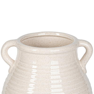 26cm Beige and White Ribbed Ceramic Vase