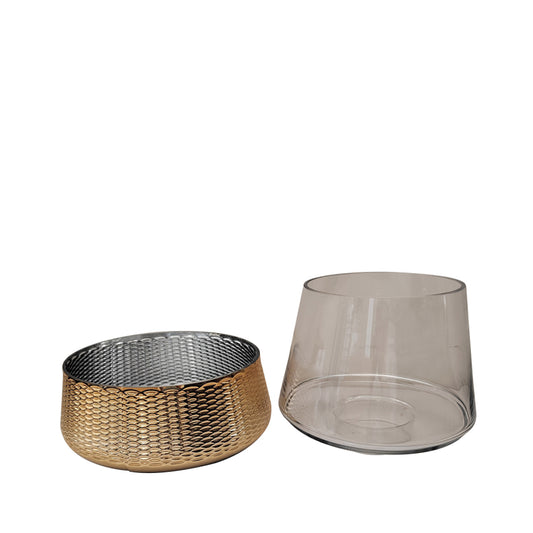 30cm Gold & Clear Glass Candle Holder