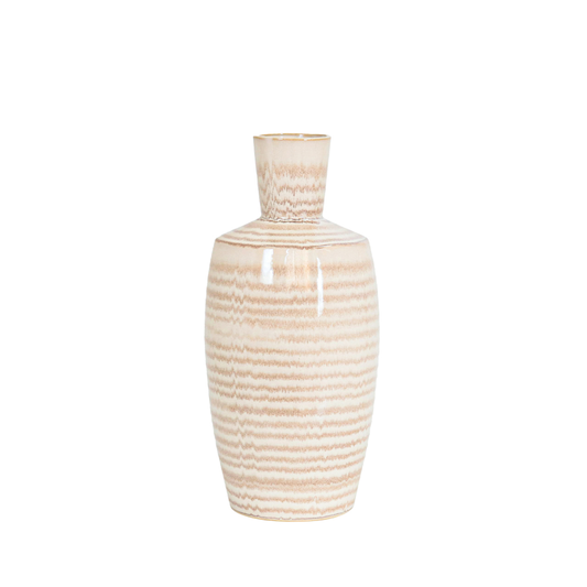 37cm Beige and Brown Stripes Ceramic Vase