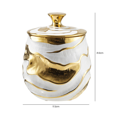 White and Gold Textured Ripples Design Ceramic Ginger Jar