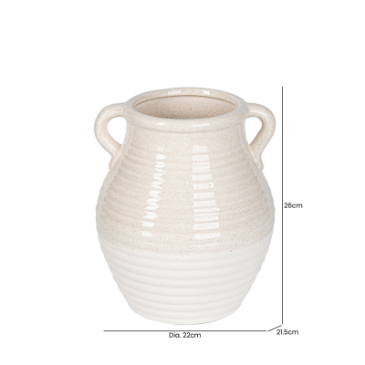 26cm Beige and White Ribbed Ceramic Vase