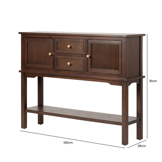 Lianna Walnut Brown 2 Door 2 Drawer Sideboard with Gold Handles