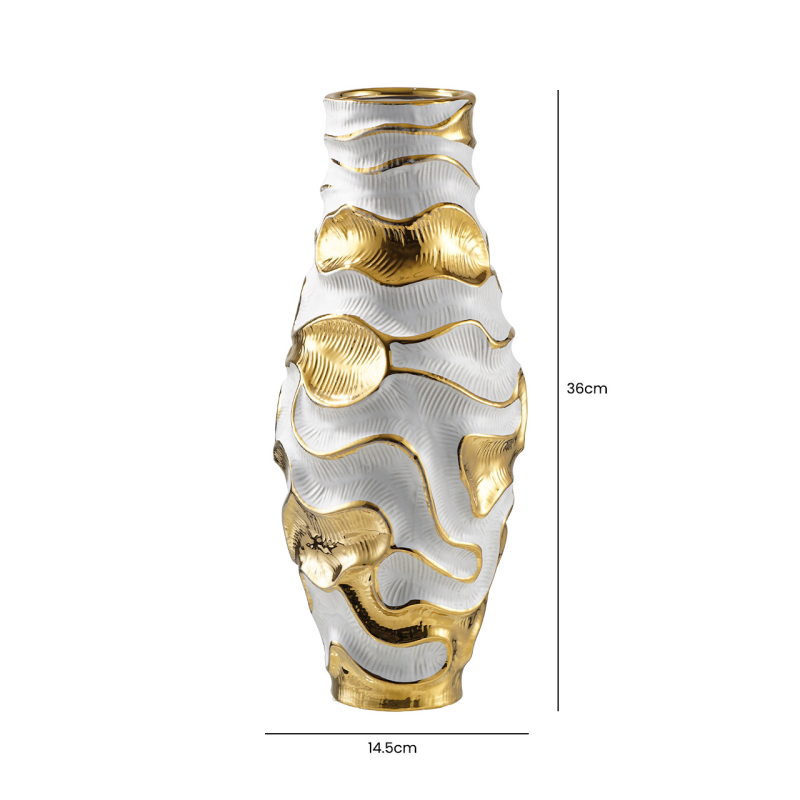 36cm White and Gold Textured Ripples Design