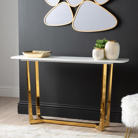 Margo Gold Metal with White Faux Marble Top Console Table
