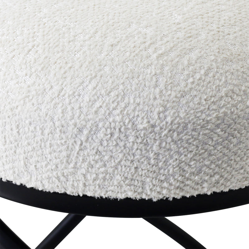 White Boucle Rizzo Stool with Black Legs
