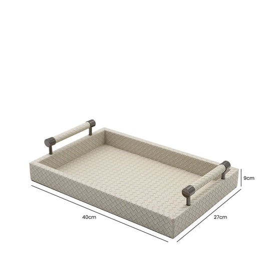 40 x 27 Grey Faux Leather with Gunmetal Handle Tray