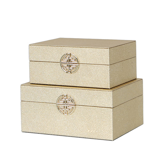 Chimes-Set Of 2 Gold Faux Leather Jewellery Boxes With Gold Clasp