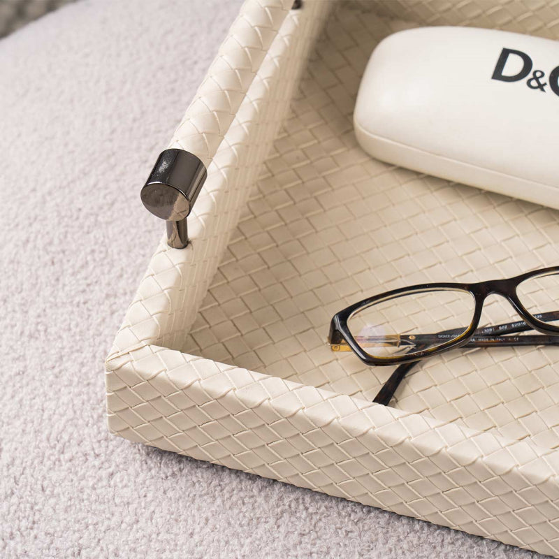 40 x 27 Grey Faux Leather with Gunmetal Handle Tray