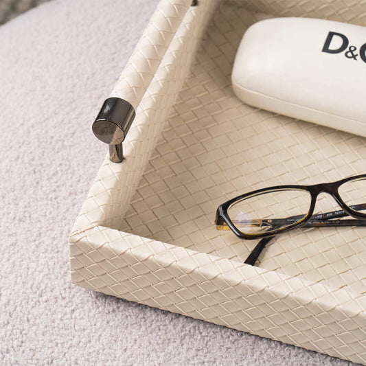 40 x 27 Grey Faux Leather with Gunmetal Handle Tray