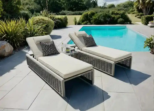 Chimes - Monaco Aluminium & Rope Sun Lounger Set with Coffee Table - Cream