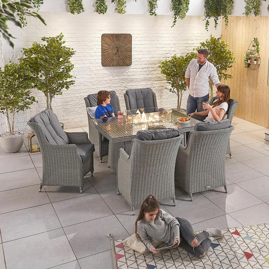 Nova - Heritage White Wash Thalia 6 Seat Dining Set with Fire Pit - 1.5m x 1m Rectangular Table